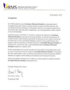 Comunicat Societatea Misionara Romana!